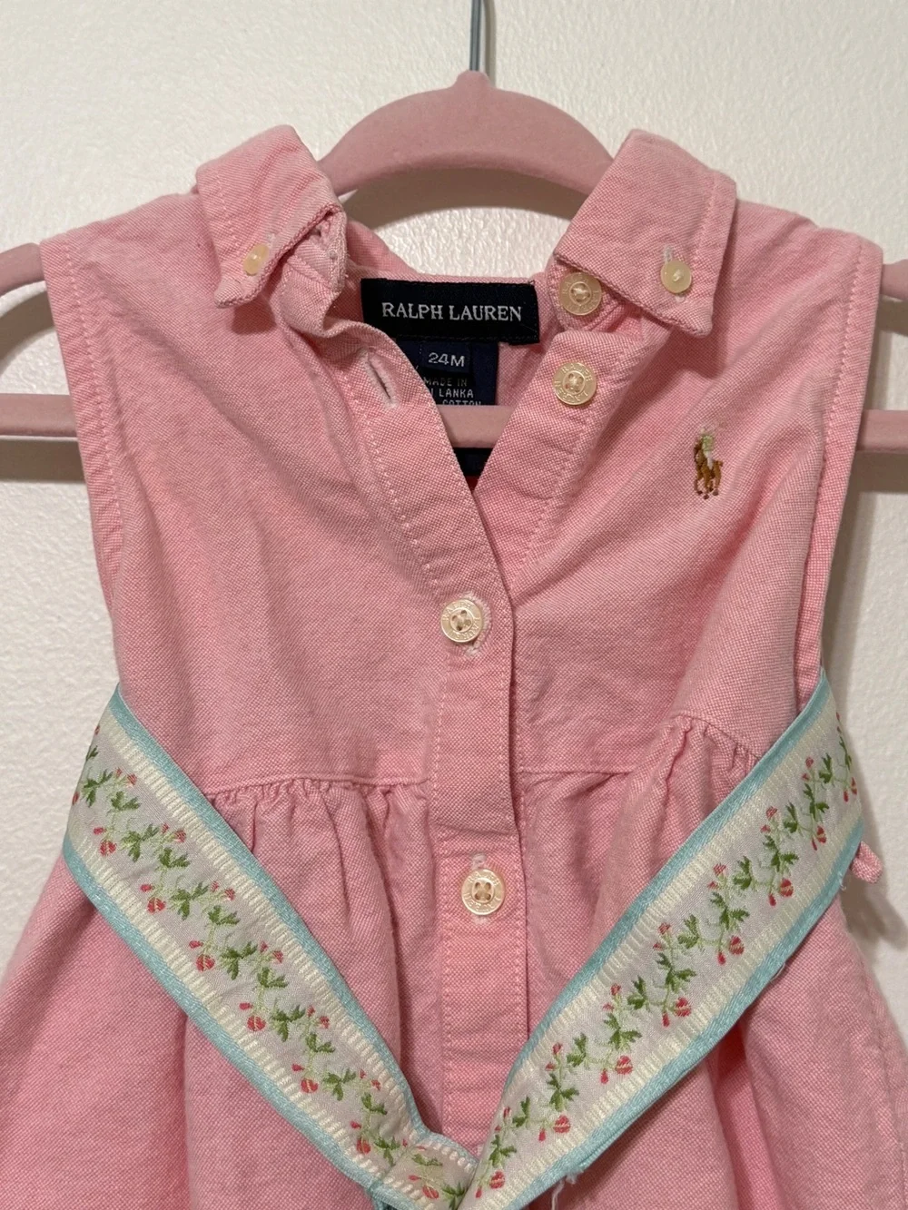 Ralph Lauren Oxford Shirt Dress Size 24 Months Pink Button Down Belted Floral